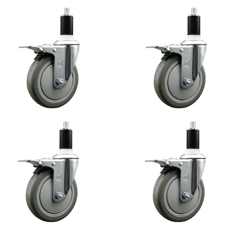 Service Caster 5'' Gray Poly Swivel 1-3/8'' Expanding Stem Caster Set Total Lock Brake, 4PK SCC-EXTTL20S514-PPUB-138-4